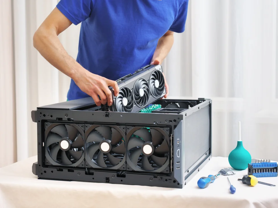 Installing a graphics card into an open desktop workstation chassis